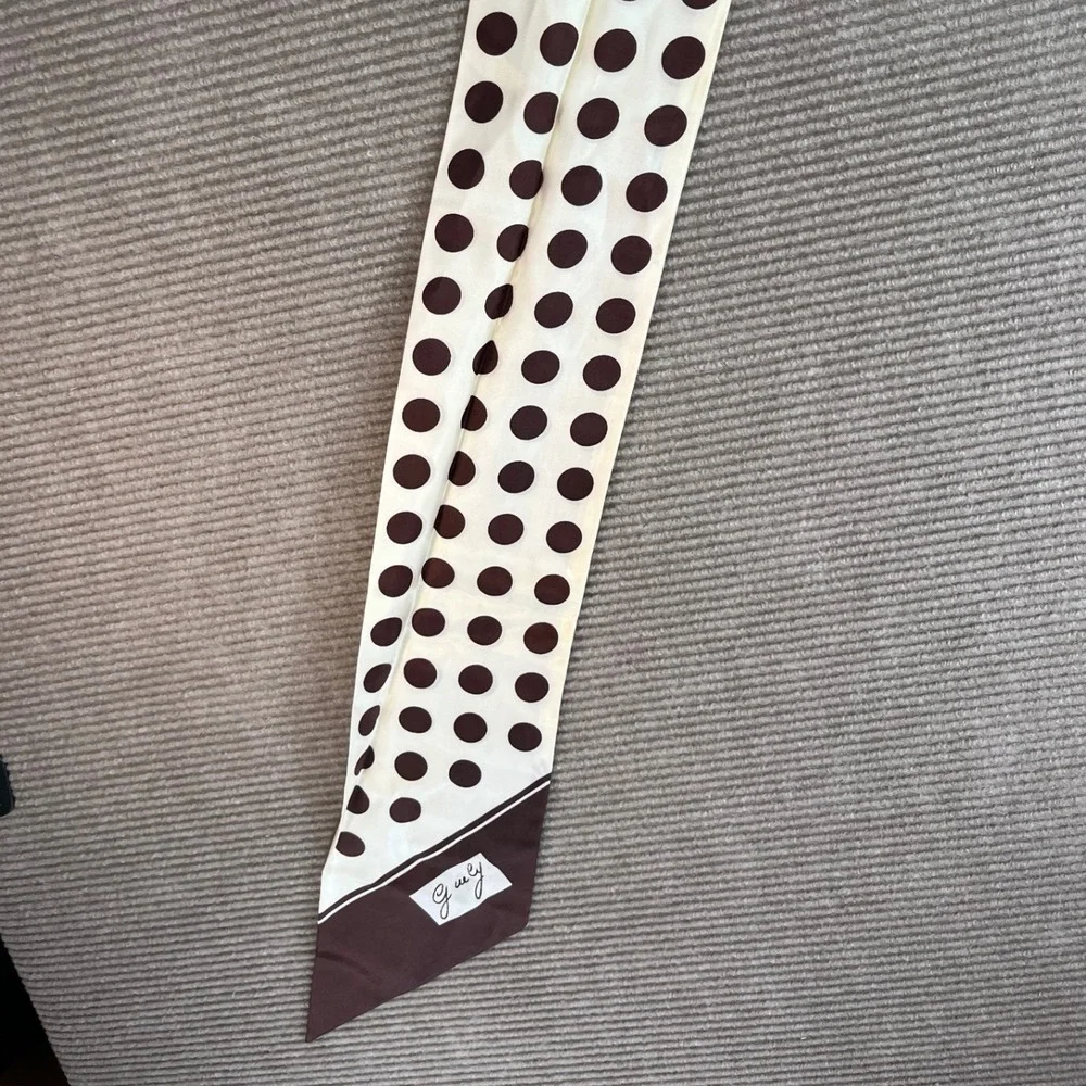 Vintage Guly Polka Dot Skinny Scarf Brown Cream Acetate Twill Made in Japan